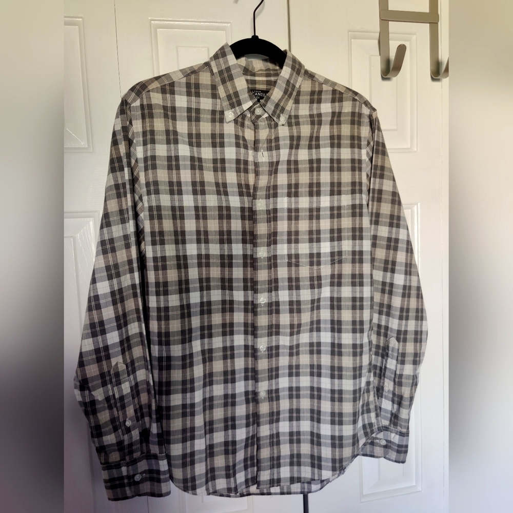 J.Crew Grey Plaid Button Down Small